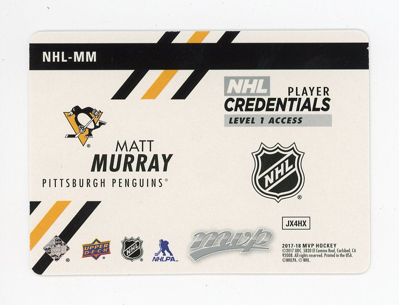 2017-2018 Matt Murray Credentials MVP Pittsburgh Penguins # NHL-MM