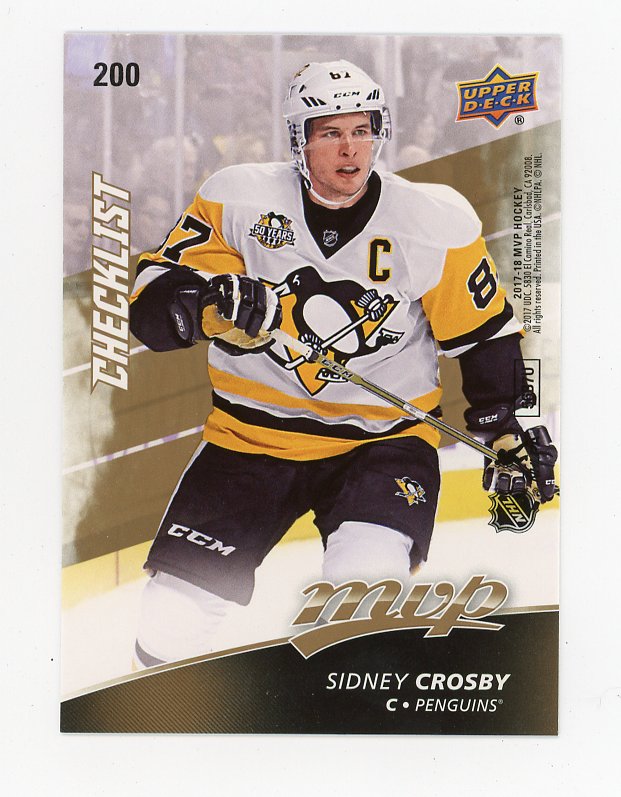 2017-2018 Sidney Crosby Checklist MVP Pittsburgh Penguins # 200