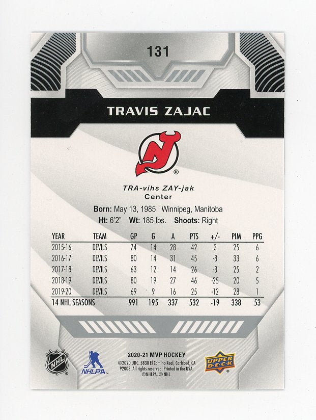 2020-2021 Travis Zajac Silver MVP New Jersey Devils # 131