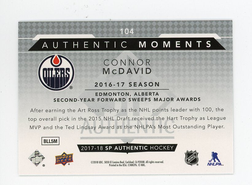 2017-2018 Connor Mcdavid Authentic Moments SP Authentic Edmonton Oilers # 104