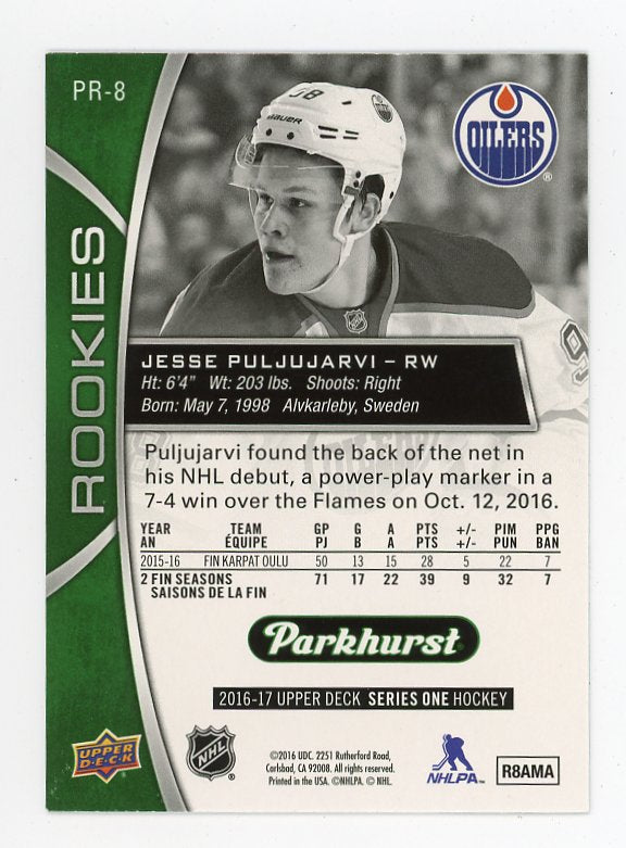 2016-2017 Jesse Puljujarvi Rookie Parkhurst Edmonton Oilers # PR-8