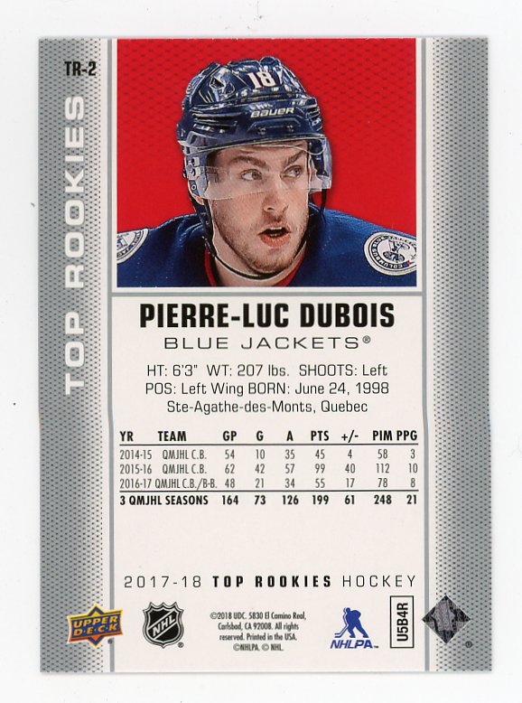 2017-2018 Pierre-Luc Dubois Top Rookies Upper Deck Columbus Blue Jackets # TR-2