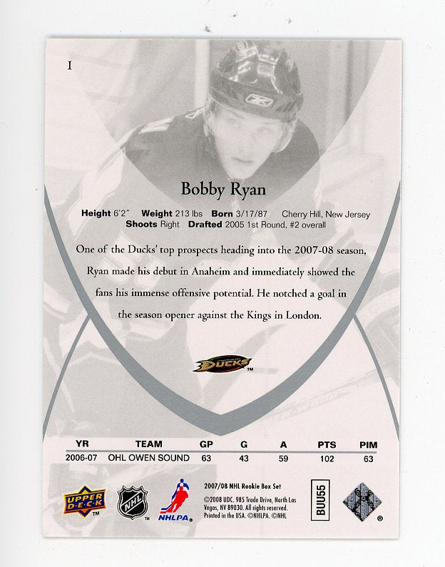 2007-2008 Bobby Ryan Rookie Class Upper Deck Anaheim Ducks # 1