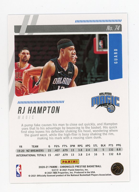 2020-2021 Rj Hampton Rookie Prestige Orlando Magic # 74