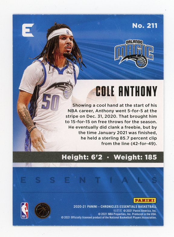 2020-2021 Cole Anthony Rookie Chronicles Orlando Magic # 211