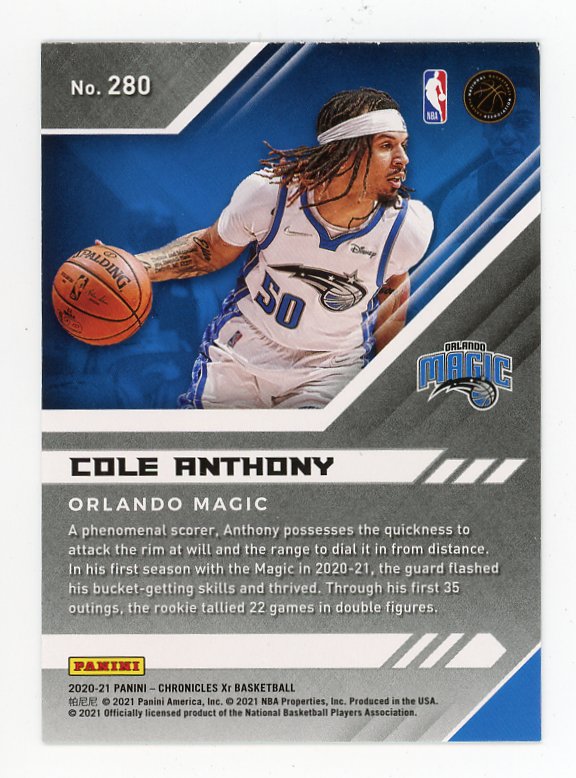 2020-2021 Cole Anthony Rookie Chronicles XR Orlando Magic # 280