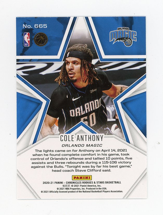 2020-2021 Cole Anthony Rookies & Stars Chronicles Orlando Magic # 665
