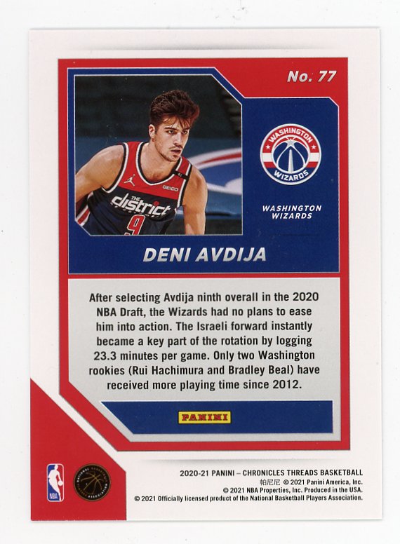 2020-2021 Deni Avdija Pink Rookie Chronicles Threads Washington Wizards # 77