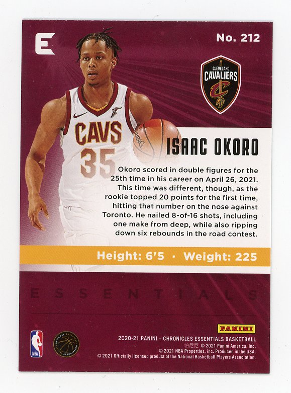 2020-2021 Isaac Okoro Rookie Panini Cleveland Cavaliers # 212