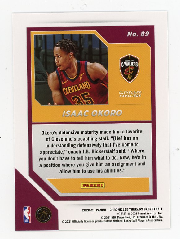2020-2021 Isaac Okoro Rookie Panini Threads Cleveland Cavaliers # 89