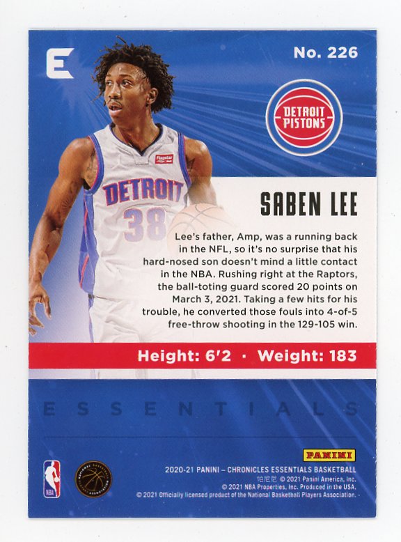 2020-2021 Saben Lee Pink Rookie Chronicles Essentials Detroit Pistons # 226