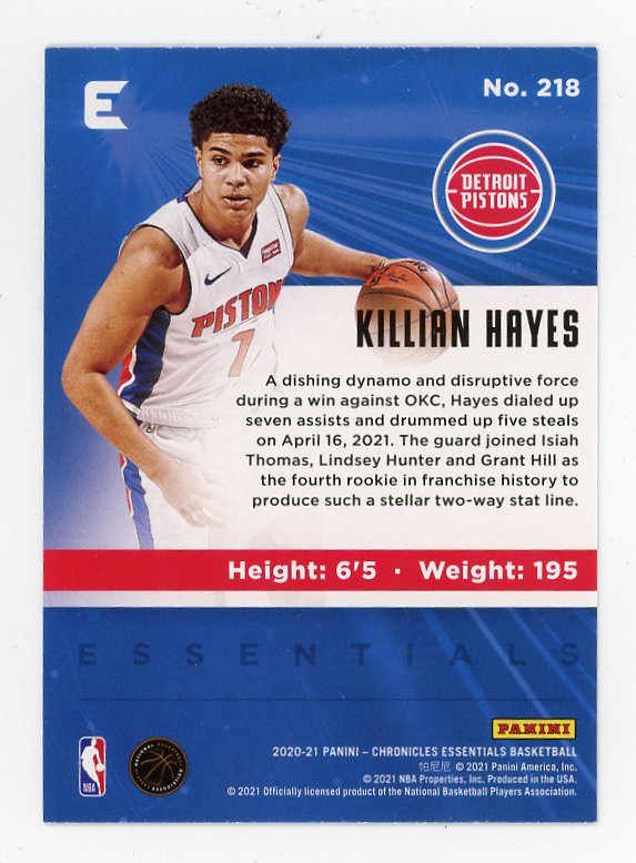 2020-2021 Killian Hayes Rookie Chronicles Essentials Detroit Pistons # 218
