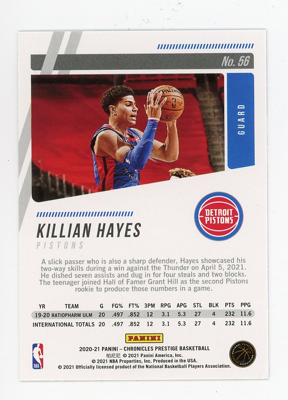 2020-2021 Killian Hayes Rookie Prestige Detroit Pistons # 56