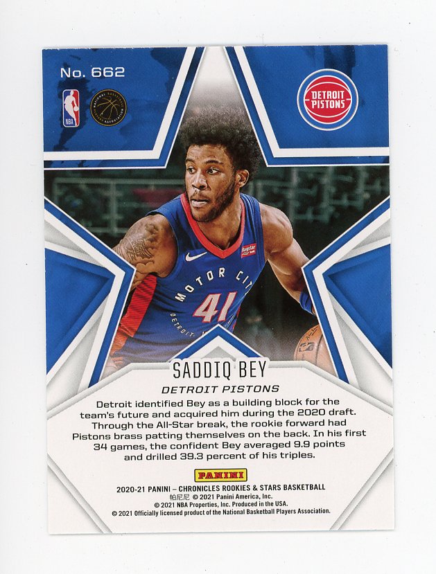 2020-2021 Saddiq Bey Rookies And Stars Panini Detroit Pistons # 662