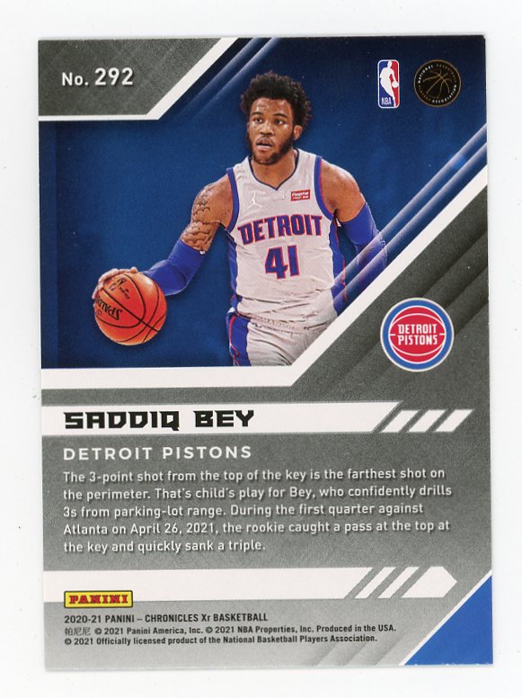 2020-2021 Saddiq Bey Rookie Chronicles XR Detroit Pistons # 292