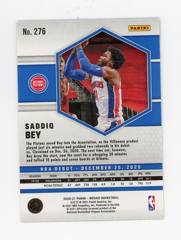 2020-2021 Saddiq Bey NBA Debut Rookie Mosaic Detroit Pistons # 276