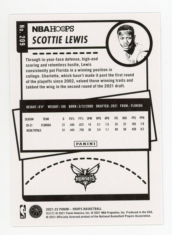 2021-2022 Scottie Lewis Rookie NBA Hoops Charlotte Hornets # 209