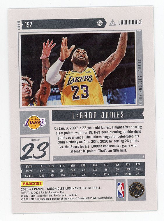 2020-2021 Lebron James Panini Luminance Los Angeles Lakers # 152