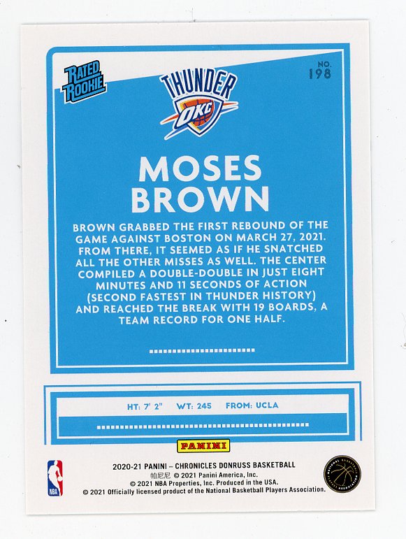 2021-2022 Moses Brown Rookie NBA Hoops Oklahoma City Thunder # 198