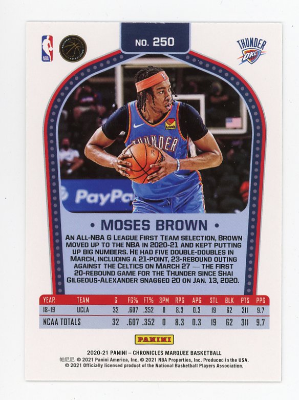 2020-2021 Moses Brown Marquee Rookie Panini Oklahoma City Thunder # 250