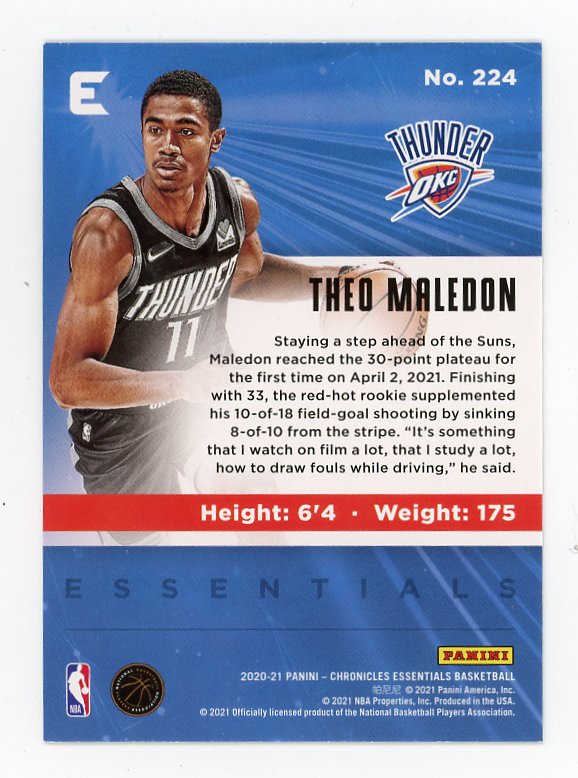 2020-2021 Theo Maledon Rookie Chronicles Essentials Oklahoma City Thunder # 224