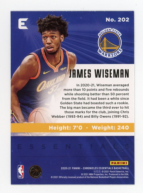2020-2021 James Wiseman Rookie Chronicles Essentials Golden State Warriors # 202
