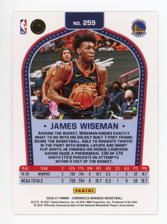 2020-2021 James Wiseman Marquee Rookie Chronicles Golden State Warriors # 259