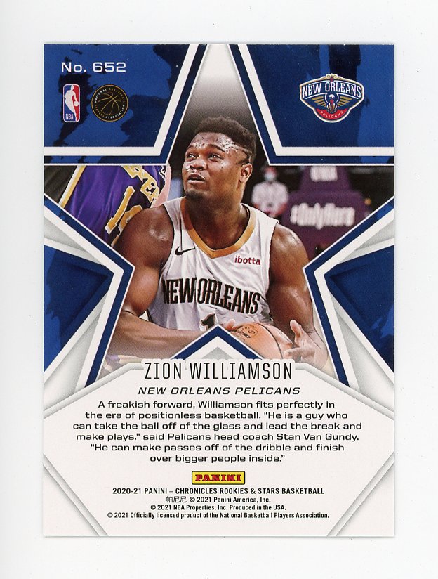 2020-2021 Zion Williamson Rookies And Stars Panini New Orleans Pelicans # 652