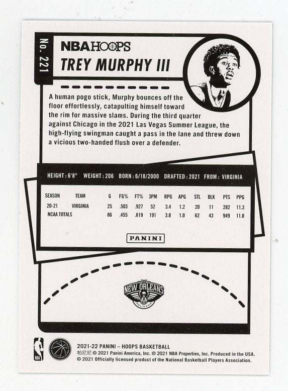 2021-2022 Trey Murphy III Teal Explosion Rookie NBA Hoops New Orleans Pelicans # 221