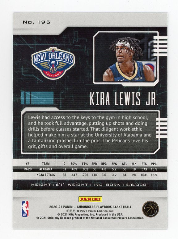 2020-2021 Kira Lewis JR Rookie Playbook New Orleans Pelicans # 195