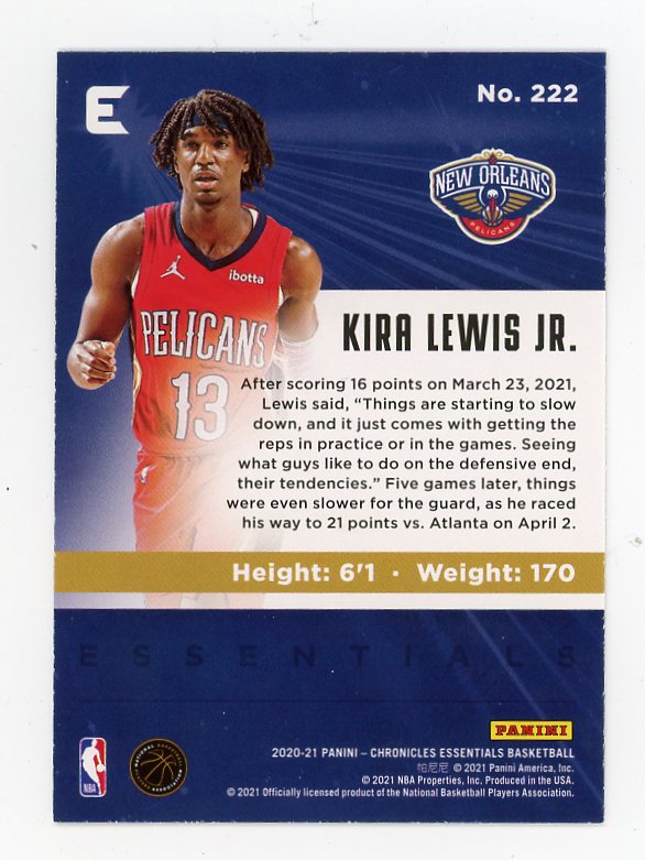 2020-2021 Kira Lewis JR Pink Rookie Essentials New Orleans Pelicans # 222