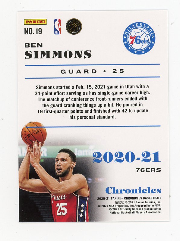 2020-2021 Ben Simmons Pink Chronicles Philadelphia 76ers # 19
