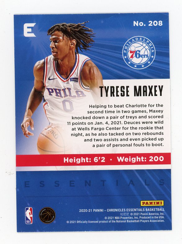 2020-2021 Tyrese Maxey Rookie Essentials Philadelphia 76ers # 208