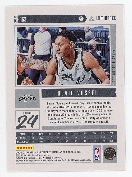 2020-2021 Devin Vassell Green Rookie Luminance San Antonio Spurs # 153