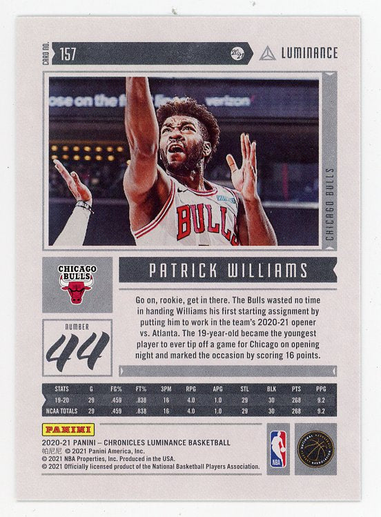 2020-2021 Patrick Williams Rookie Luminance Chicago Bulls # 157