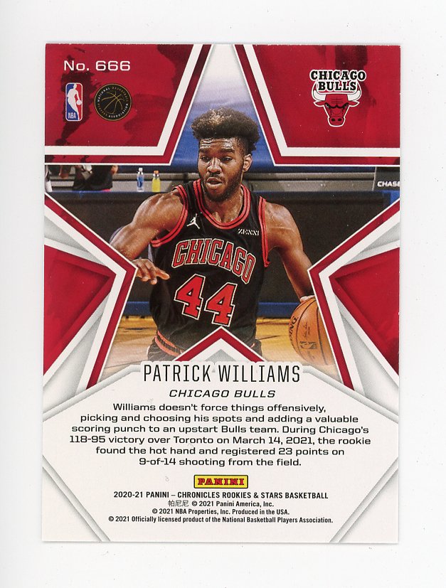 2020-2021 Patrick Williams Rookies & Stars Chronicles Chicago Bulls # 666