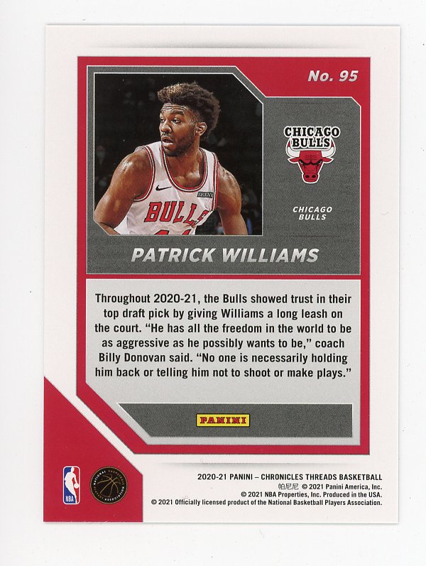 2020-2021 Patrick Williams Pink Rookie Chronicles Threads Chicago Bulls # 95