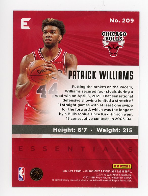 2020-2021 Patrick Williams Rookie Chronicles Essentials Chicago Bulls # 209