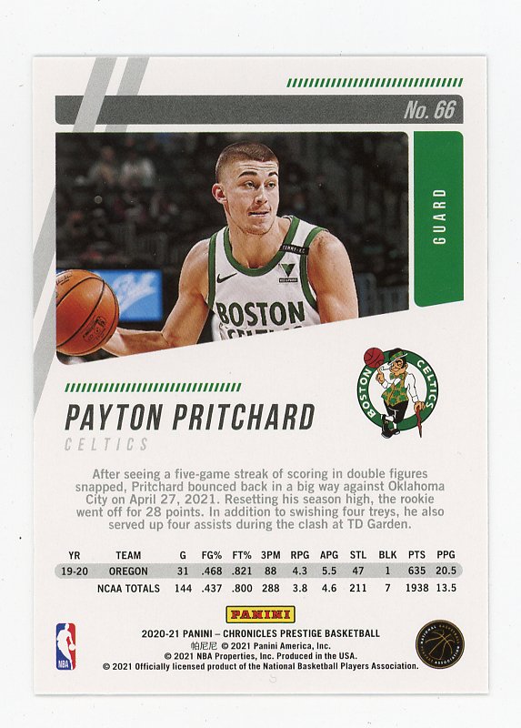 2020-2021 Payton Pritchard Rookie Prestige Boston Celtics # 66