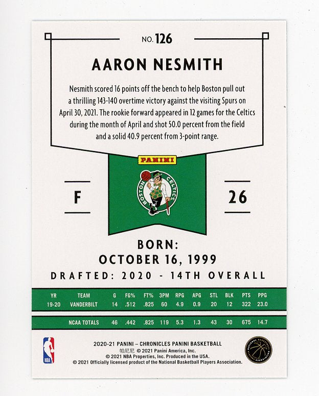 2020-2021 Aaron Nesmith Rookie Chronicles Boston Celtics # 126