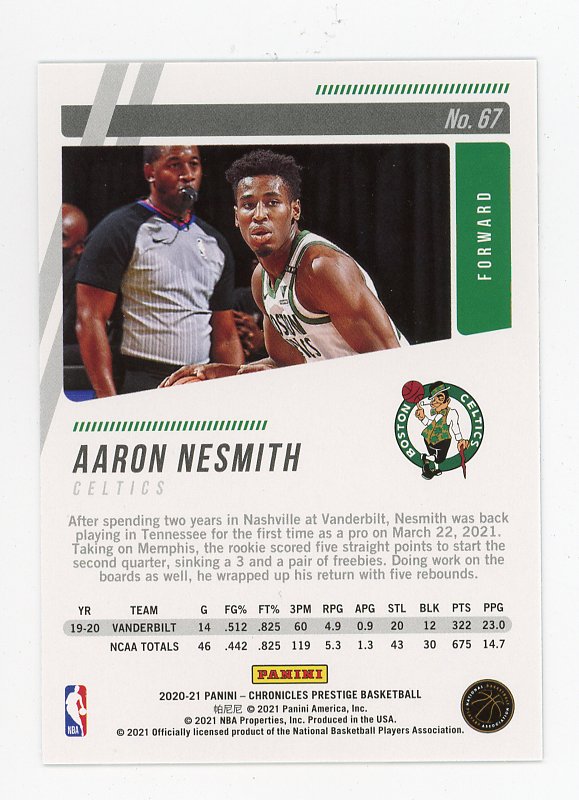 2020-2021 Aaron Nesmith Rookie Prestige Boston Celtics # 67