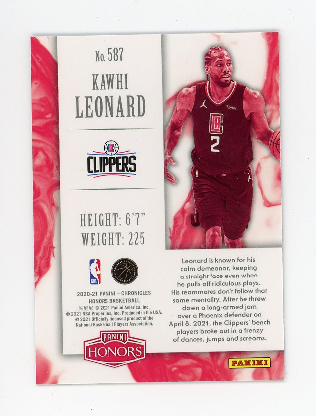 2020-2021 Kawhi Leonard Honors Panini Los Angeles Clippers # 587