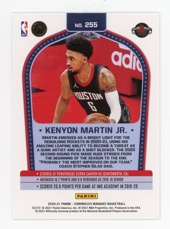 2020-2021 Kenyon Martin JR Marquee Rookie Panini Houston Rockets # 255