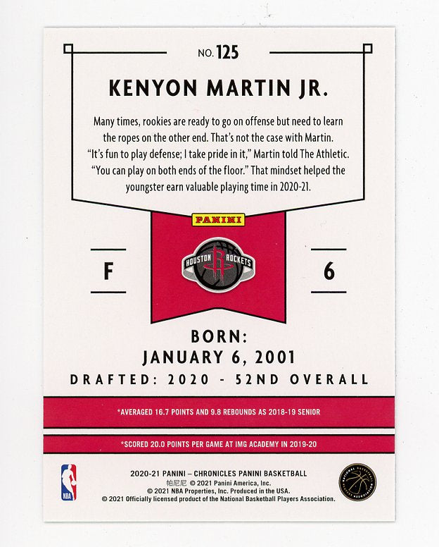 2020-2021 Kenyon Martin JR Rookie Chronicles Houston Rockets # 125