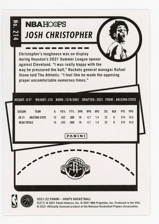 2021-2022 Josh Christopher Rookie NBA Hoops Houston Rockets # 214