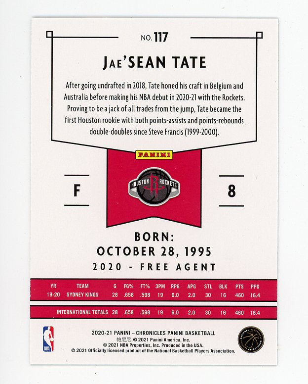 2020-2021 Jae'sean Tate Pink Rookie Chronicles Houston Rockets # 117