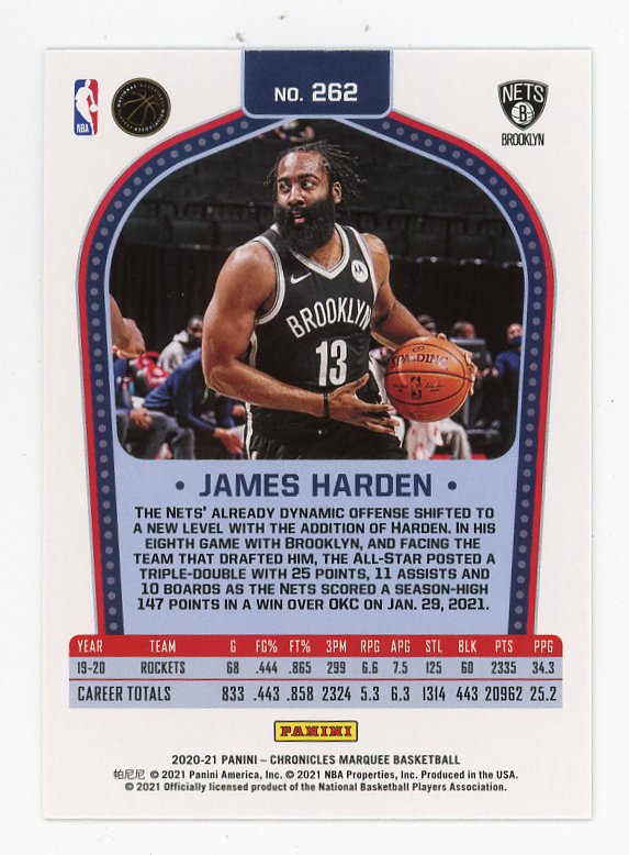 2020-2021 James Harden Marquee Rookie Panini Brooklyn Nets # 262