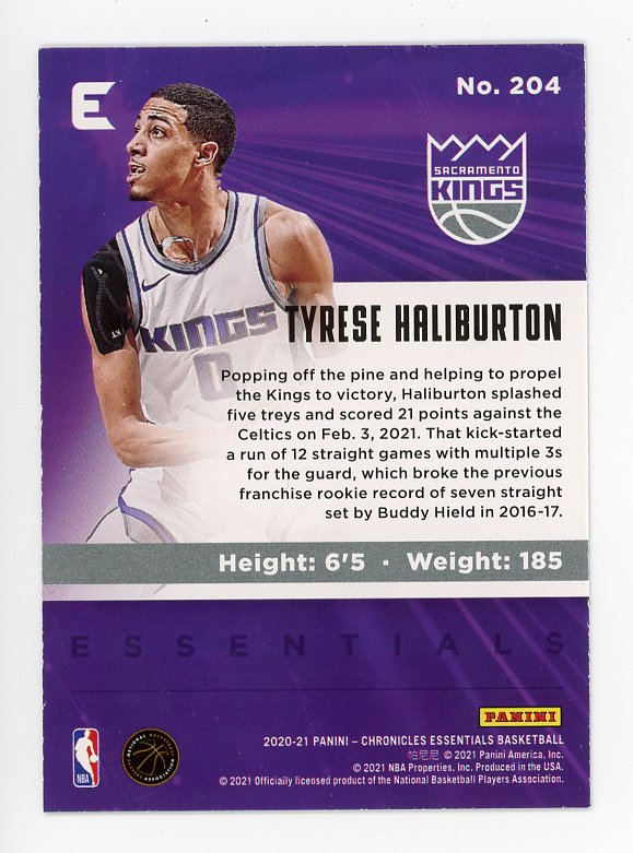 2020-2021 Tyrese Haliburton Pink Marquee Rookie Chronicles Essentials Sacramento Kings # 204