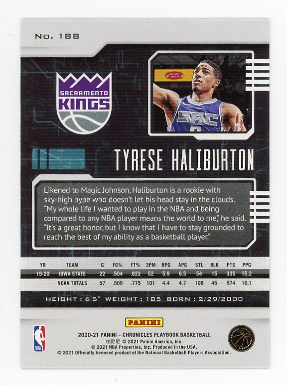 2020-2021 Tyrese Haliburton Rookie Playbook Sacramento Kings # 188