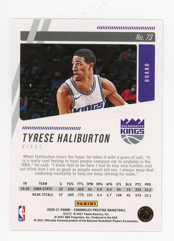 2020-2021 Tyrese Haliburton Rookie Prestige Sacramento Kings # 73